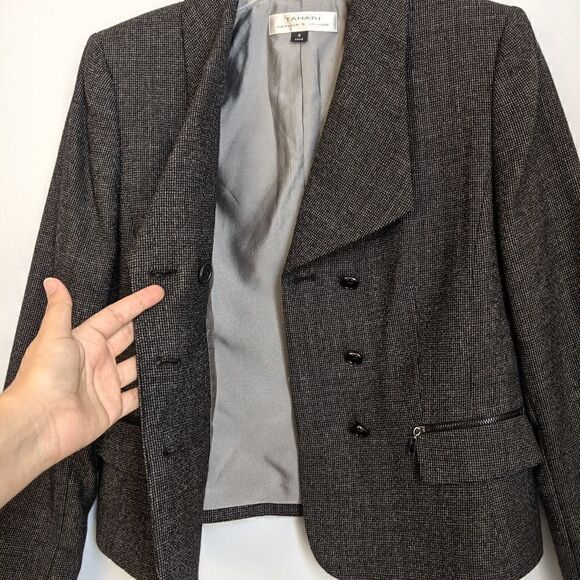 Tahari Gray 100% Wool Career Blazer 6 Button Pockets Lined Women’s Size 8 Medium - Picture 3 of 7